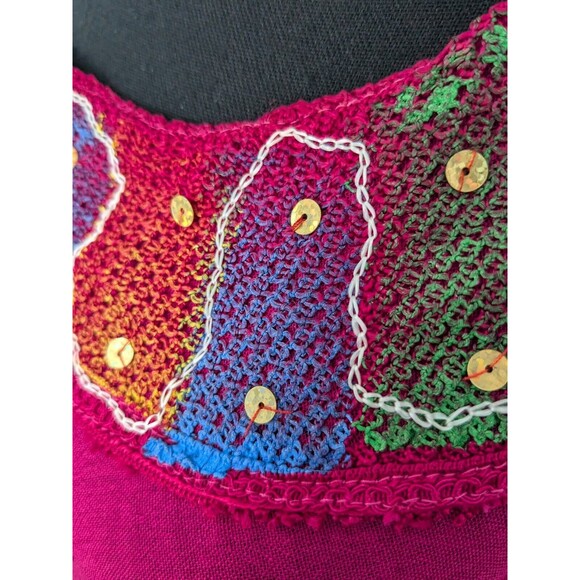 California Woman Top Free Size M/L Embroidered Pink Sequins Bohemian Tunic Flowy - Picture 7 of 14